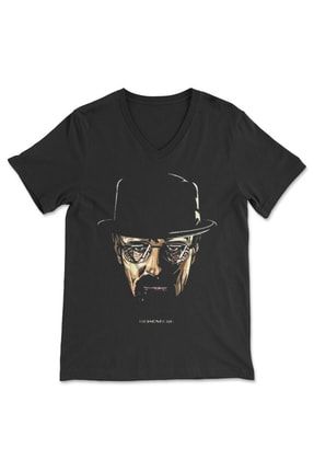 Breaking Bad Heisenberg Siyah V Yaka Tişört Unisex T-shirt 854WUV
