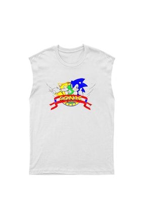 Sonic The Hedgehog Beyaz Kesik Kol Tişört Unisex Kolsuz T-shirt 5154WKK