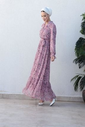 Desenli Uzun Şifon Kadın Elbise RSSM06