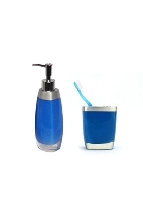 Sıvı Sabunluk,diş Fırçalık 2 Li Banyo Seti,gri Mavi ZBOSP-C290