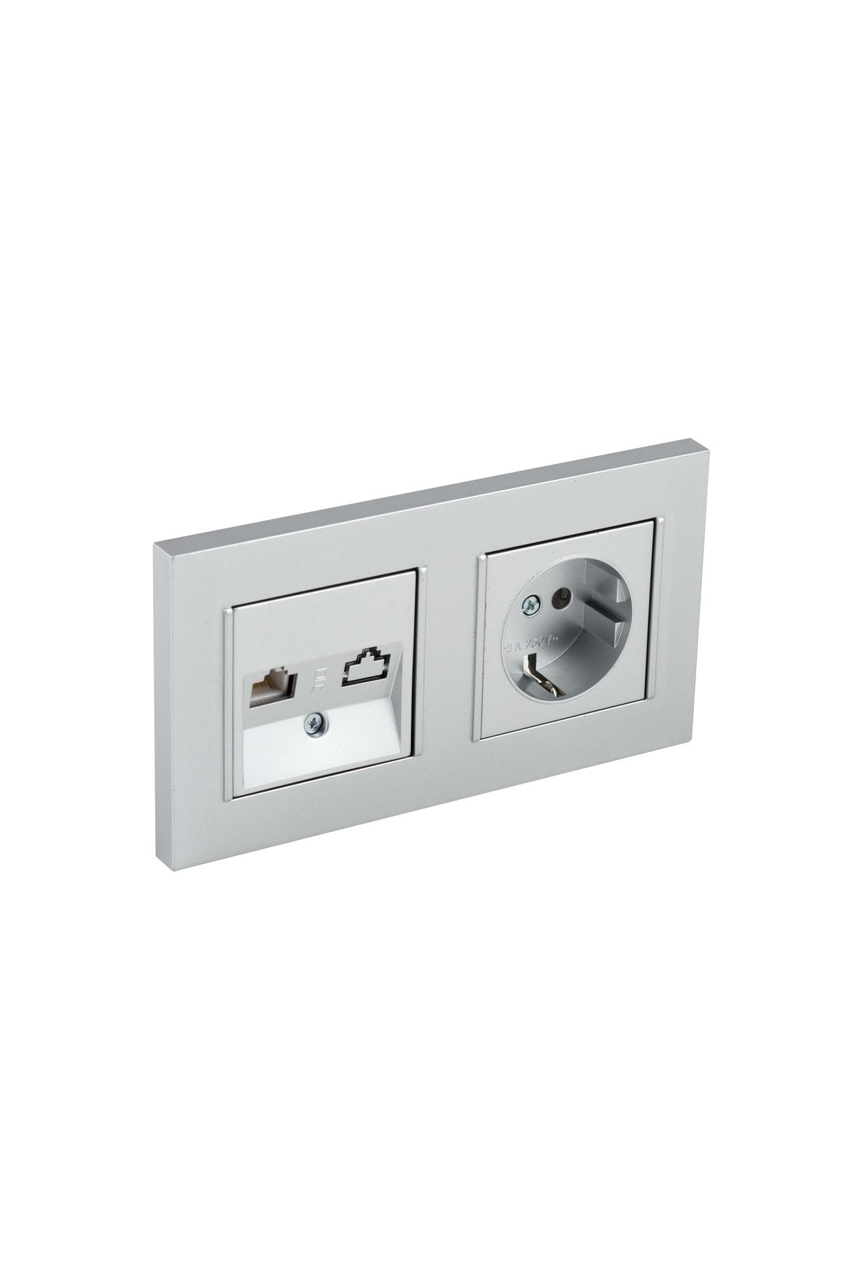 Netelsan-Matte Silver Grounded Socket - Numeris Telephone Socket Double Set 1