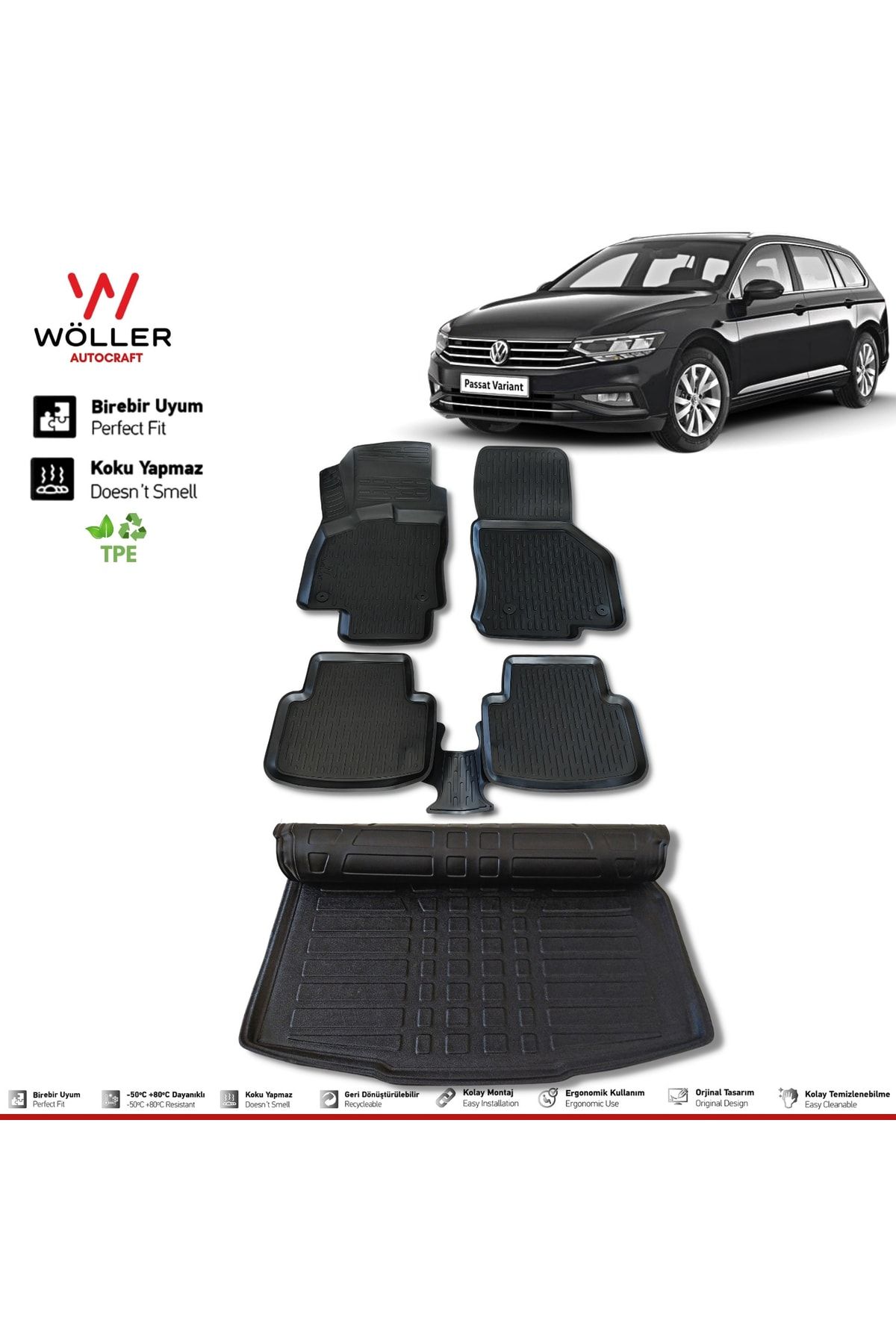 Комплект ковриков для багажного отделения Wöller Vw Passat Variant после 2015 года, комплект 3d Ultraflex wöllersetultra102