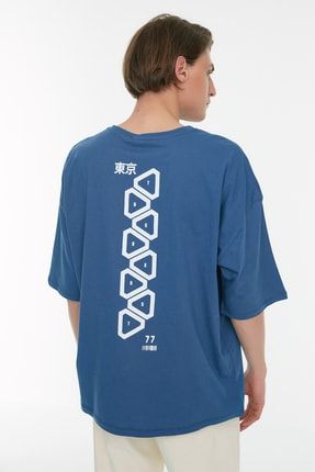 Indigo Erkek Kısa Kollu Oversize Fit Sırt Baskılı 100% Pamuklu T-Shirt TMNSS21TS1031