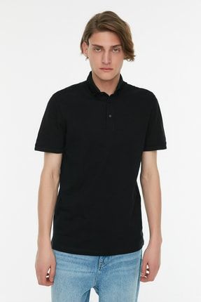 Siyah Erkek Slim Fit Pamuklu Polo Yaka T-shirt TMNSS22PO0019