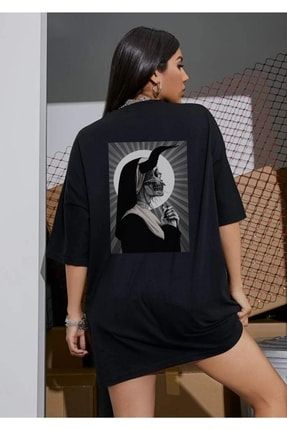 Siyah Oversize Anti Holy Nun Rahiso Baskılı T-shirt RahisoT10123007