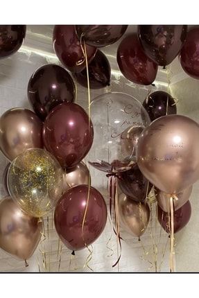 20 Adet - Metalik Bordo - Krom Rose Gold - Balon Seti LTS-BLN0261