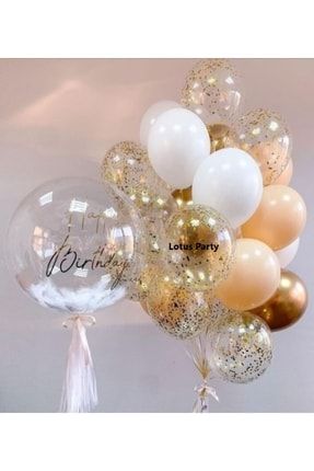20 Adet - Metalik Beyaz - Somon - Krom Gold - Şeffaf Gold Pullu Balon Seti LTS-BLN0266