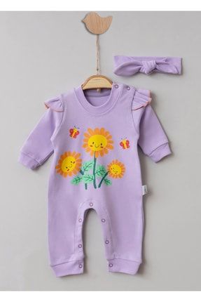 Kız Bebek Ayçiçek Desenli Bandanalı Tulum t-1038mc