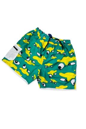 Erkek Çocuk Ornitorenk Perry Renkli Yeşil Sarı Renk Fileli Şort Mayo Yeni Sezon lolsummershorts