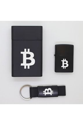 Bitcoin (btc) Metal Sigara Kutusu, Zippo Çakmak Ve Anahtarlık Seti TabakaSet85
