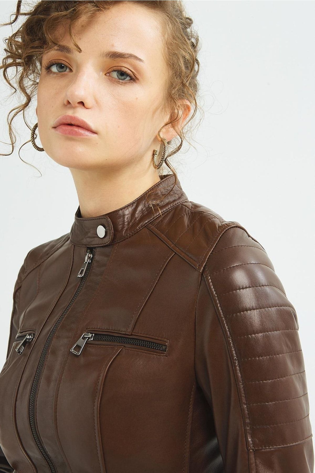 İkbal-Larissa Brown Genuine Leather Coat Women 4