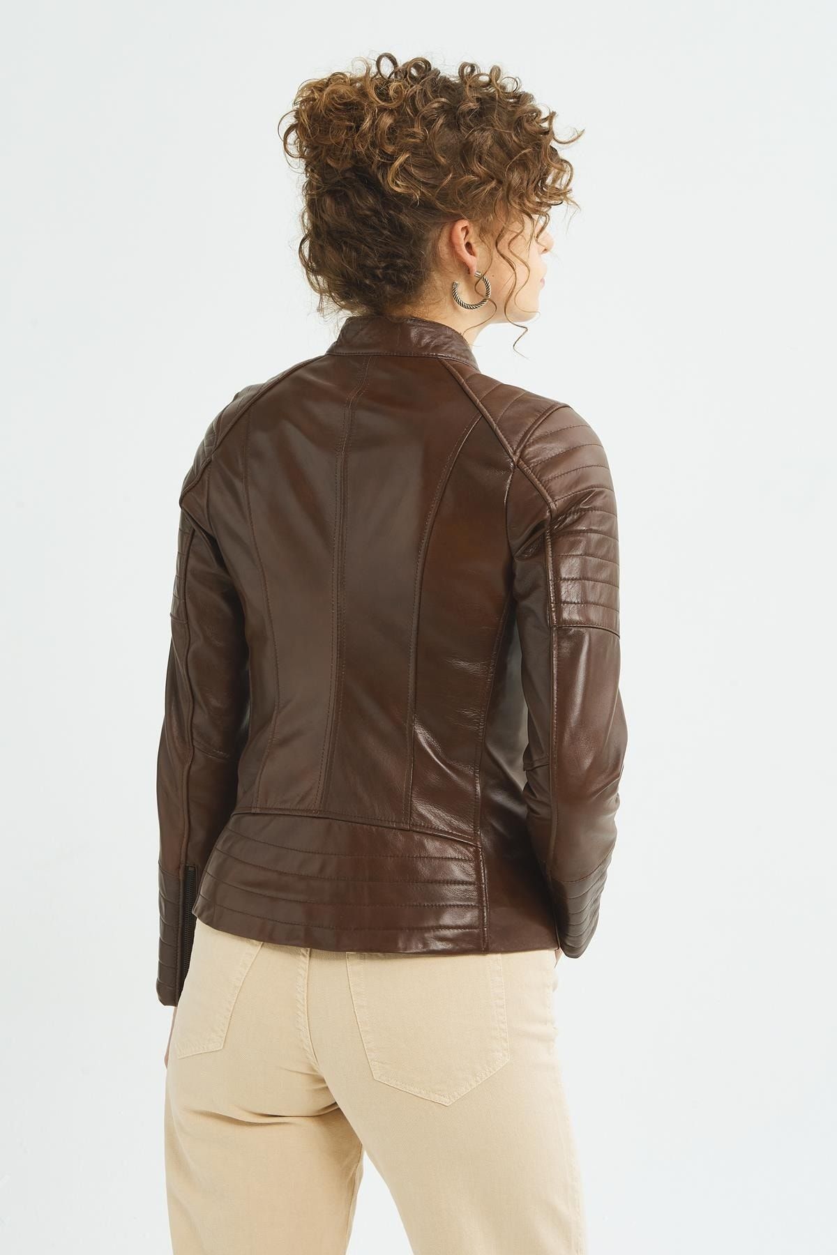 İkbal-Larissa Brown Genuine Leather Coat Women 5