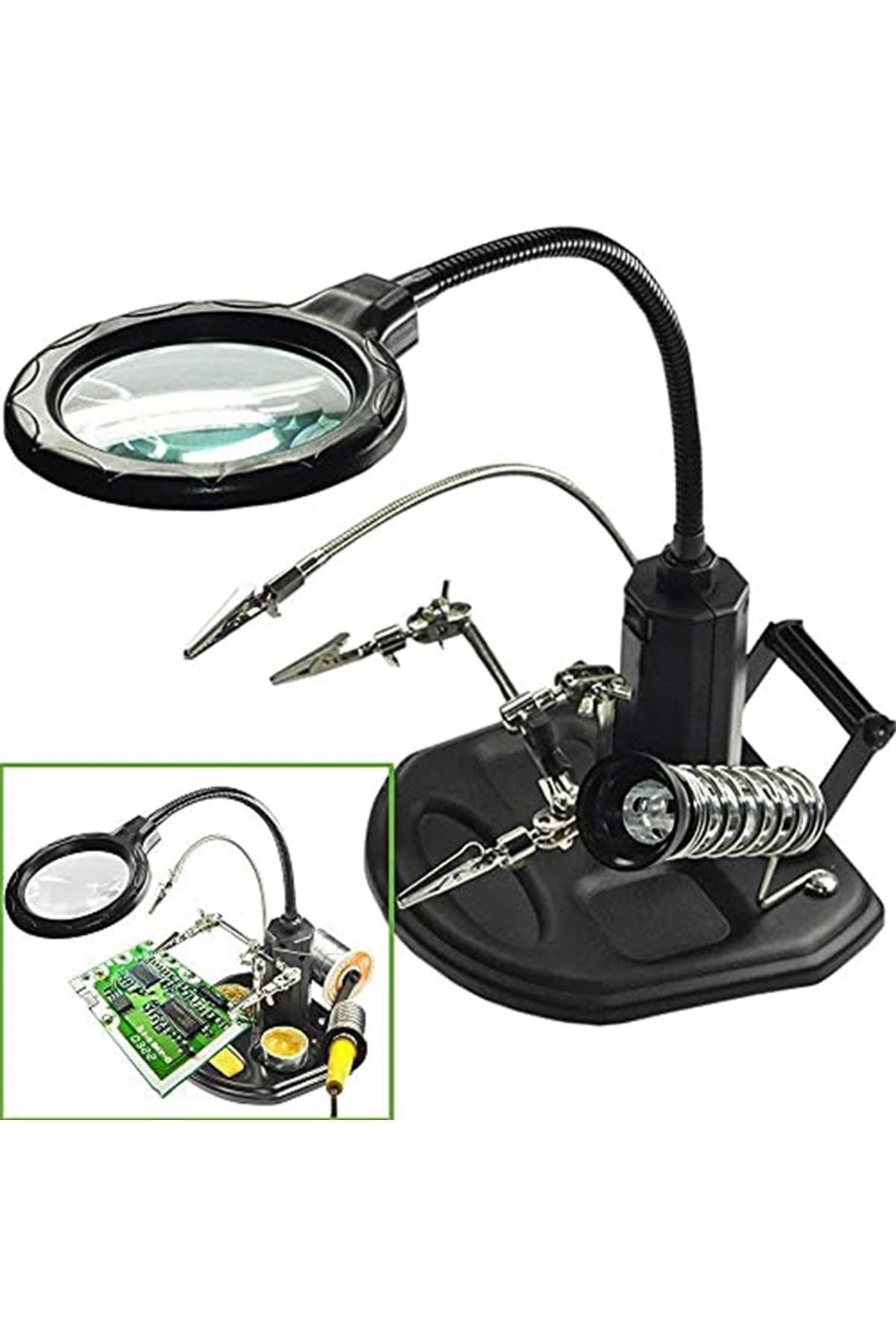 Wellhise Acn-129 Masaüstü Büyüteç Li Ledli Havya Sehpası Havya Standı