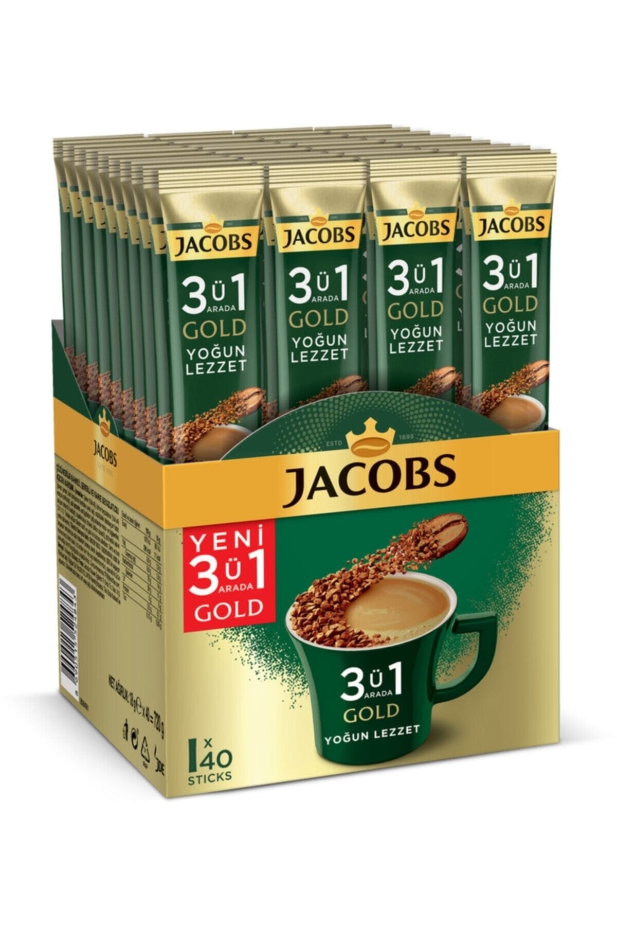 Jacobs 3ü1 Arada Gold Kahve Karışımı Yoğun Lezzet 40 Adet