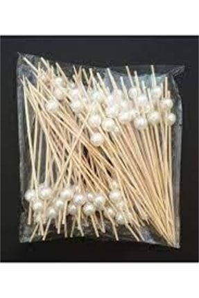 Bambu Beyaz Boncuklu Kürdan 100 adet DAE01421