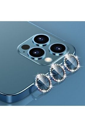 Iphone 12 Pro Max Uyumlu Swarovski Taşlı Kamera Lens Koruma Koruyucu Mavi 12 PRO MAX PIRLANTA