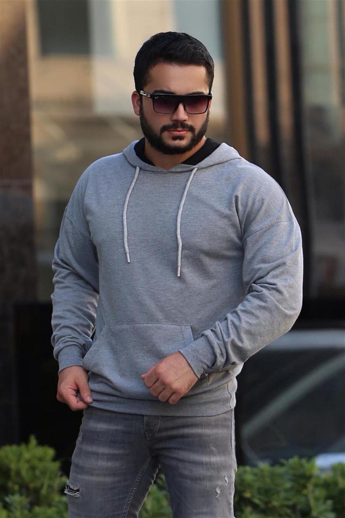 Madmext-Anthrazitfarbenes Oversize-Kapuzensweatshirt für Herren 2876 2