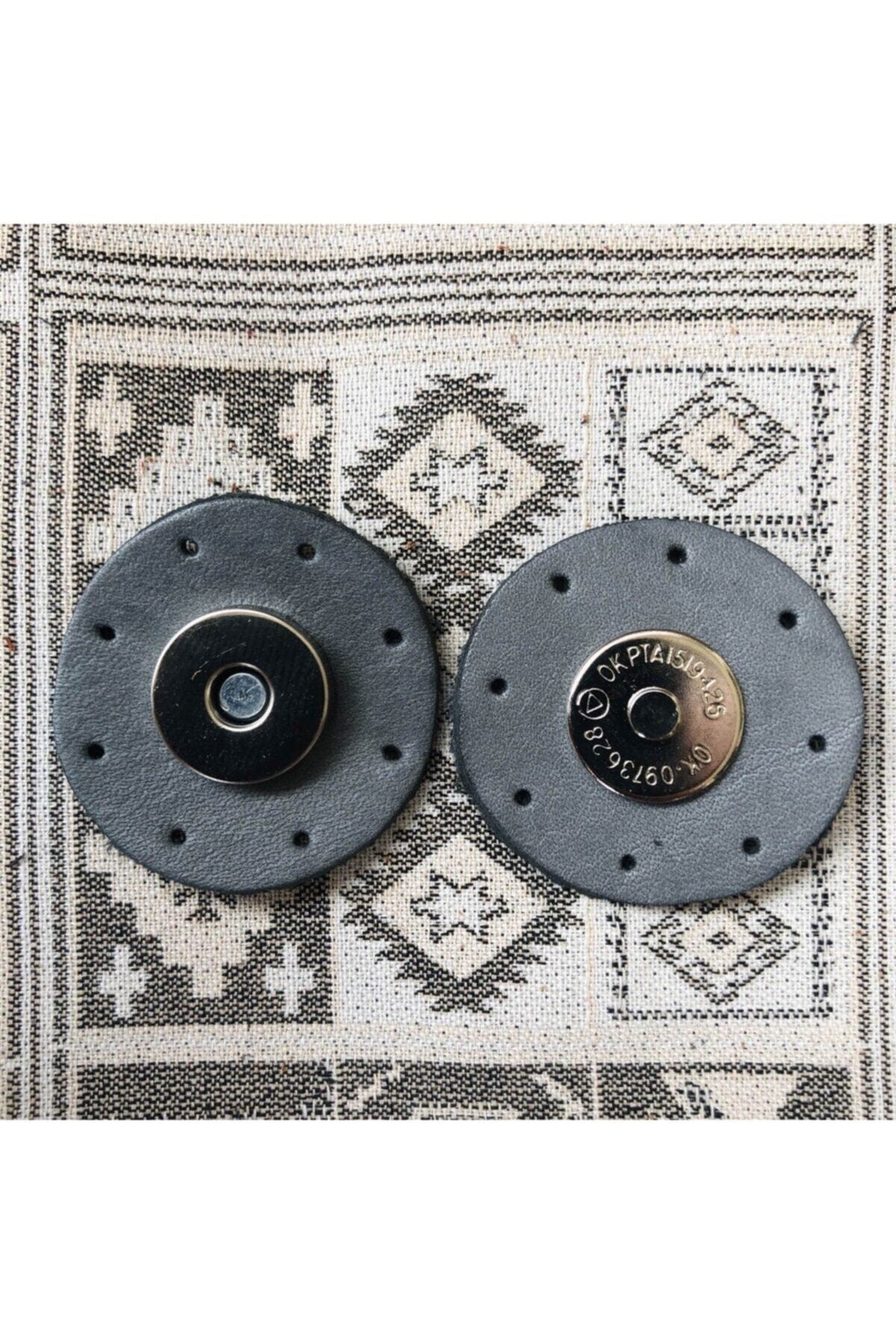 Alfa Tasarım Gümüş Mıknatıslı Yuvarlak Hakiki Deri Çanta Çıtçıtı - Gri Rengi