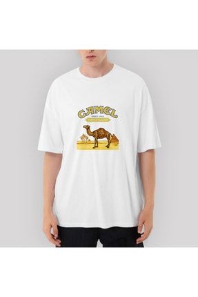 Camel Oversize Beyaz Tişört OZT3151