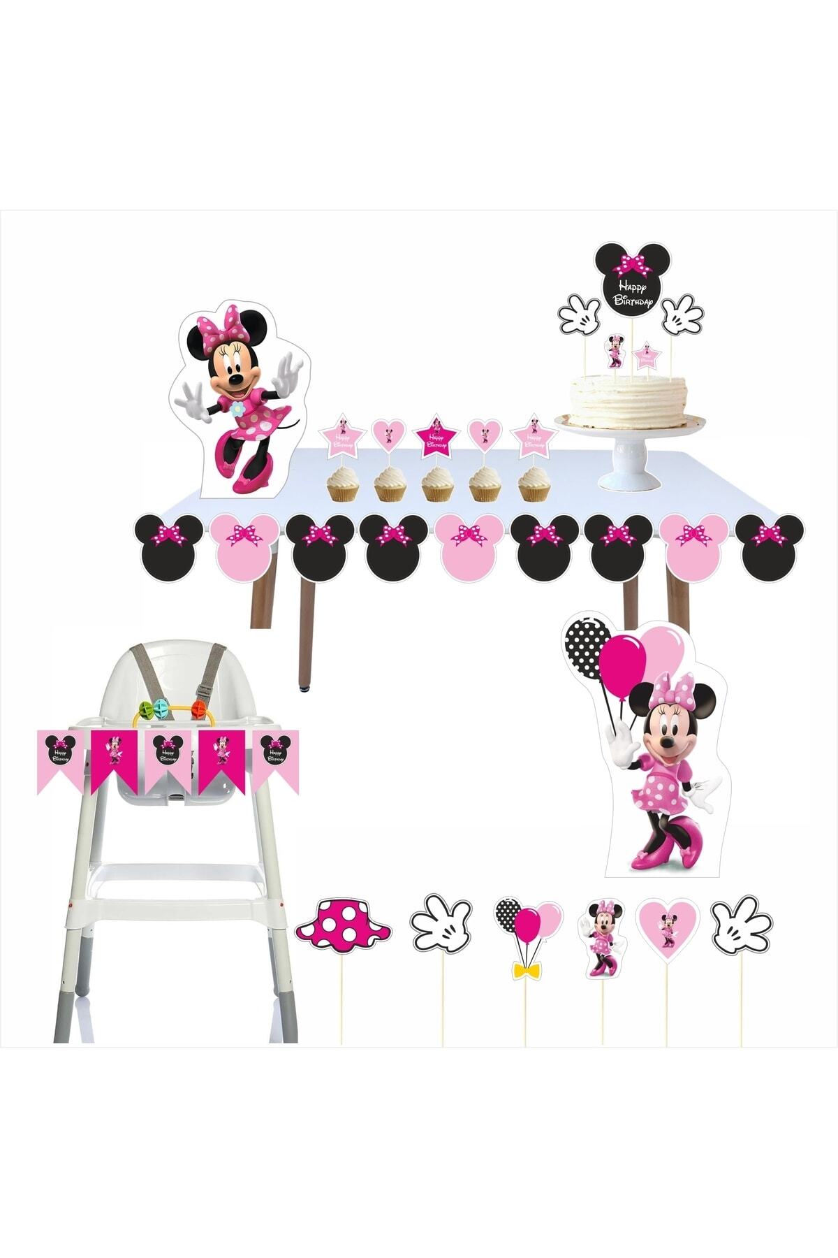 Mini Mouse Pembe Bebek Doğum Günü Parti Süsleri