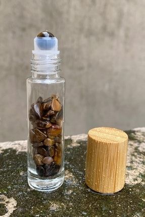 Kaplan Gözü Doğal Taşlı Doldurulabilir Parfüm Şişesi Bambu Kapaklı GMSTL-2020931