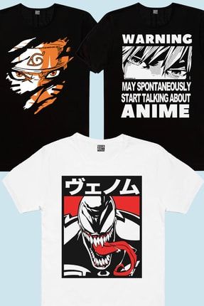 Dikkat Anime Siyah, Sert Naruto, Uzun Dil Erkek Çocuk Tişört 3'lü Eko Paket 1M1BB947KX