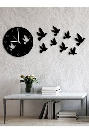 Kuş Tasarımlı Modern Dekoratif Ahşap Duvar Saati 03758342