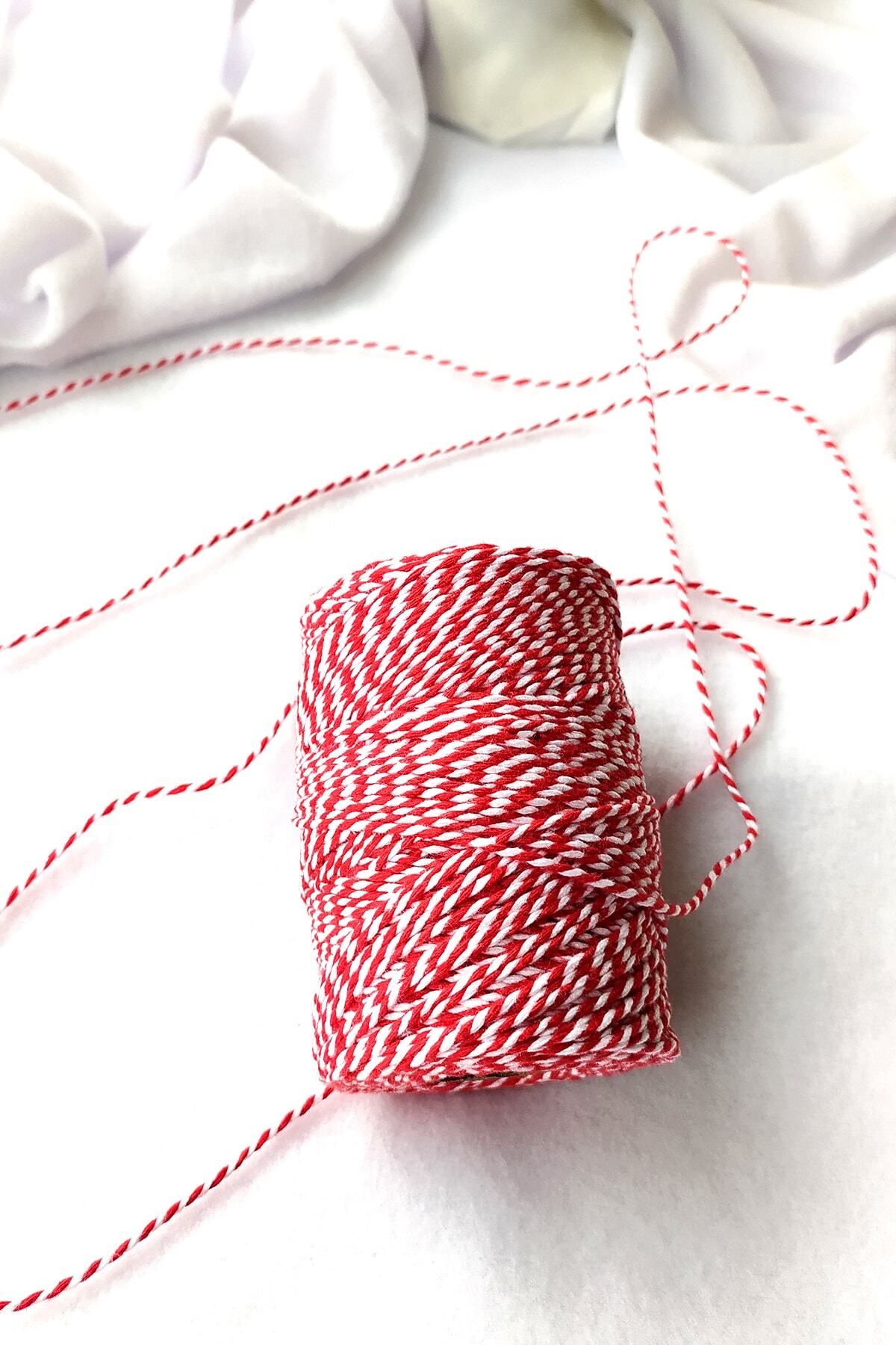 Artcrelier Marteniçka Ipi / Kırmızı Beyaz Hediye Paketleme Ipi / Iki Renkli Paket Ipi 5m