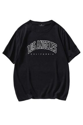 Unisex Siyah T-shirt Los Angeles Baskılı Oversize Tişört TW-LOSANEGLSTİŞÖRT1