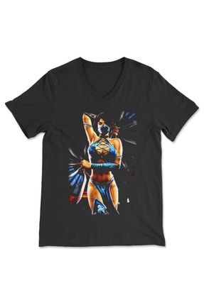 Mortal Kombat Siyah V Yaka Tişört Unisex T-shirt 12511WUV
