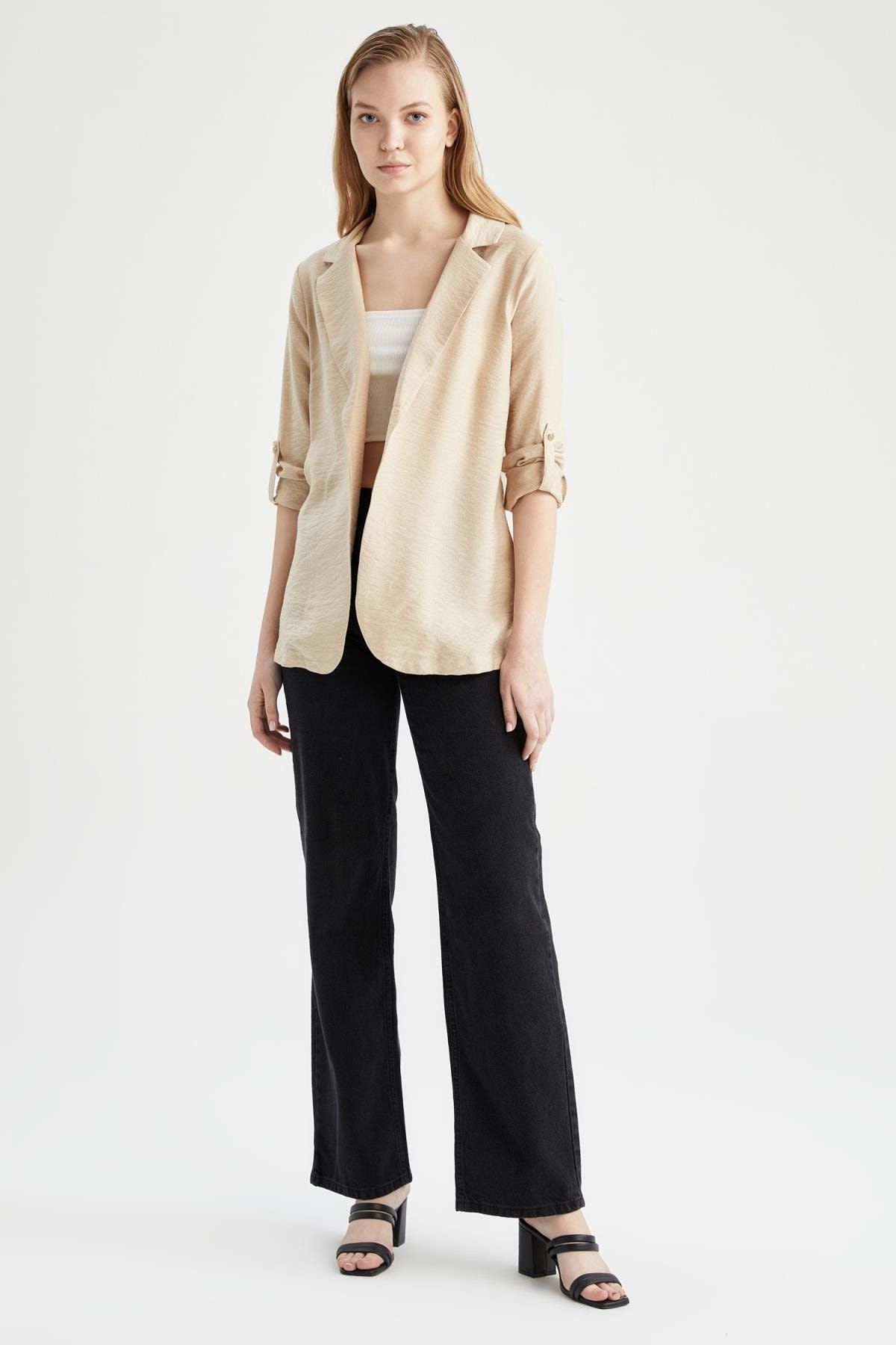 DeFacto Regular Fit Keten Görünümlü Blazer Ceket BY7854