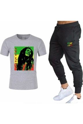 Bob Marley One Love Dijital Baskılı Pamuklu Kısa Kollu Yazlık Erkek Eşofman Takımı DRKBMY1000000