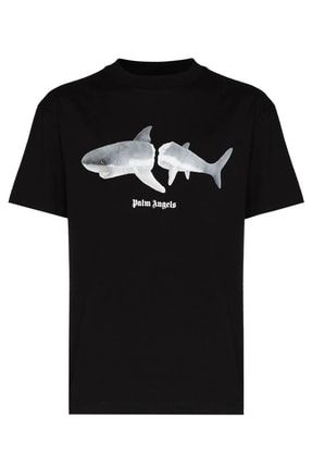 Shark Print Loose Fit Siyah T-shirt palmsharkblackmentshirt