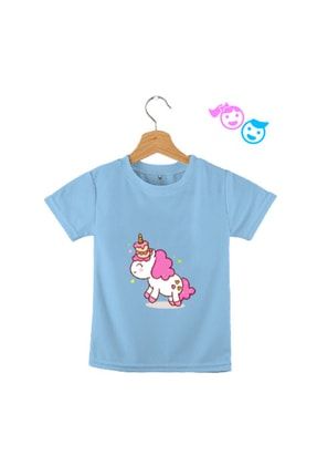 Ünicorn Desenli Mavi Renk Çocuk-bebek Tişörtü Çocuk Unisex TD283016