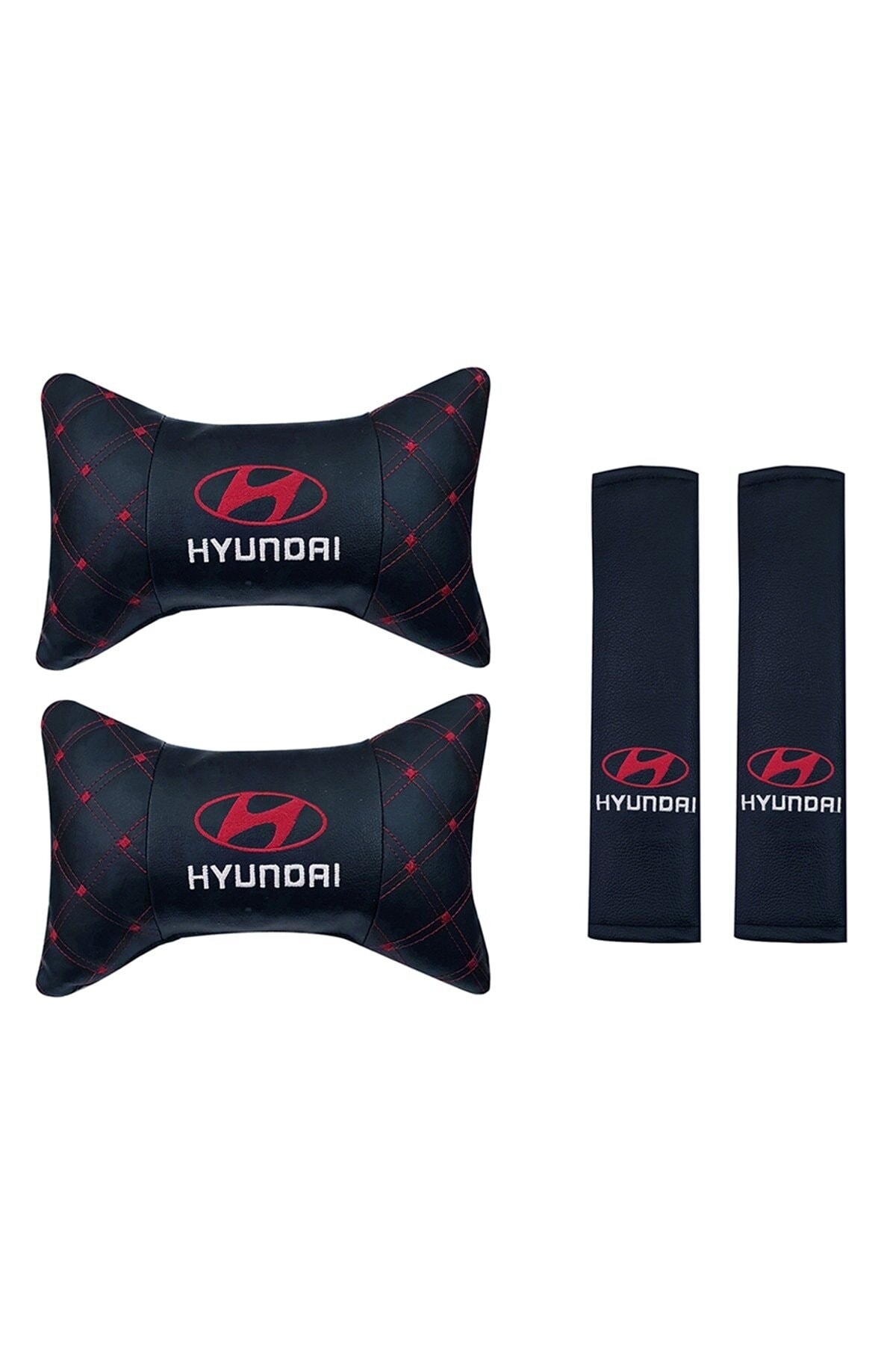 Hyundai Kırmızı beyaz Deri Yastık + Kemer Pedi - Konfor Seti 2'li Cma - 746