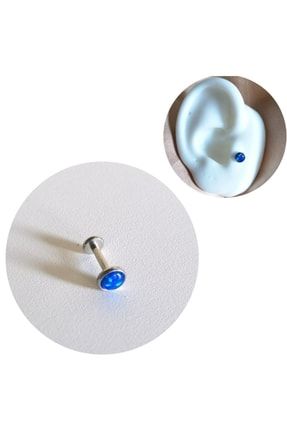 Cerrahi Çelik Mavi Opal Taşlı Piercing- Bar Uzunluğu 6 Mm- 1 Adet BYPRCLAB90A
