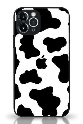 Iphone 11 Pro Uyumlu Kamera Korumalı Cam Kapak - Siyah İnek Desenli KZY_CAMKPK_İP11PRO