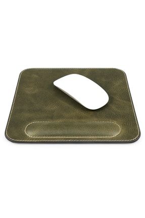 Hakiki Deri Mouse Pad Bilek Destekli Rahatlatıcı Süngerli - Haki Yeşil OT168
