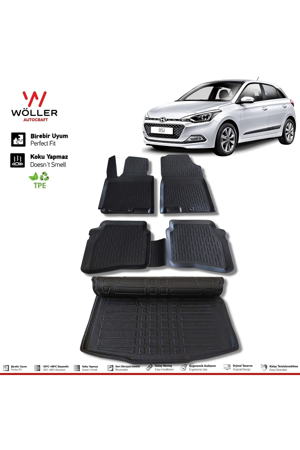 Комплект ковриков для багажа Wöller Hyundai I20 2015 2020 3d Ultraflex Set wöllersetultra099