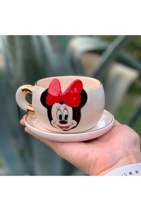 Minnie Mouse Çay Fincanı Beyaz Seramik El Yapımı BSK-MCF02