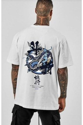 Oversize Beyaz Japon Ö Arka Baskılı T-shirt Su8228