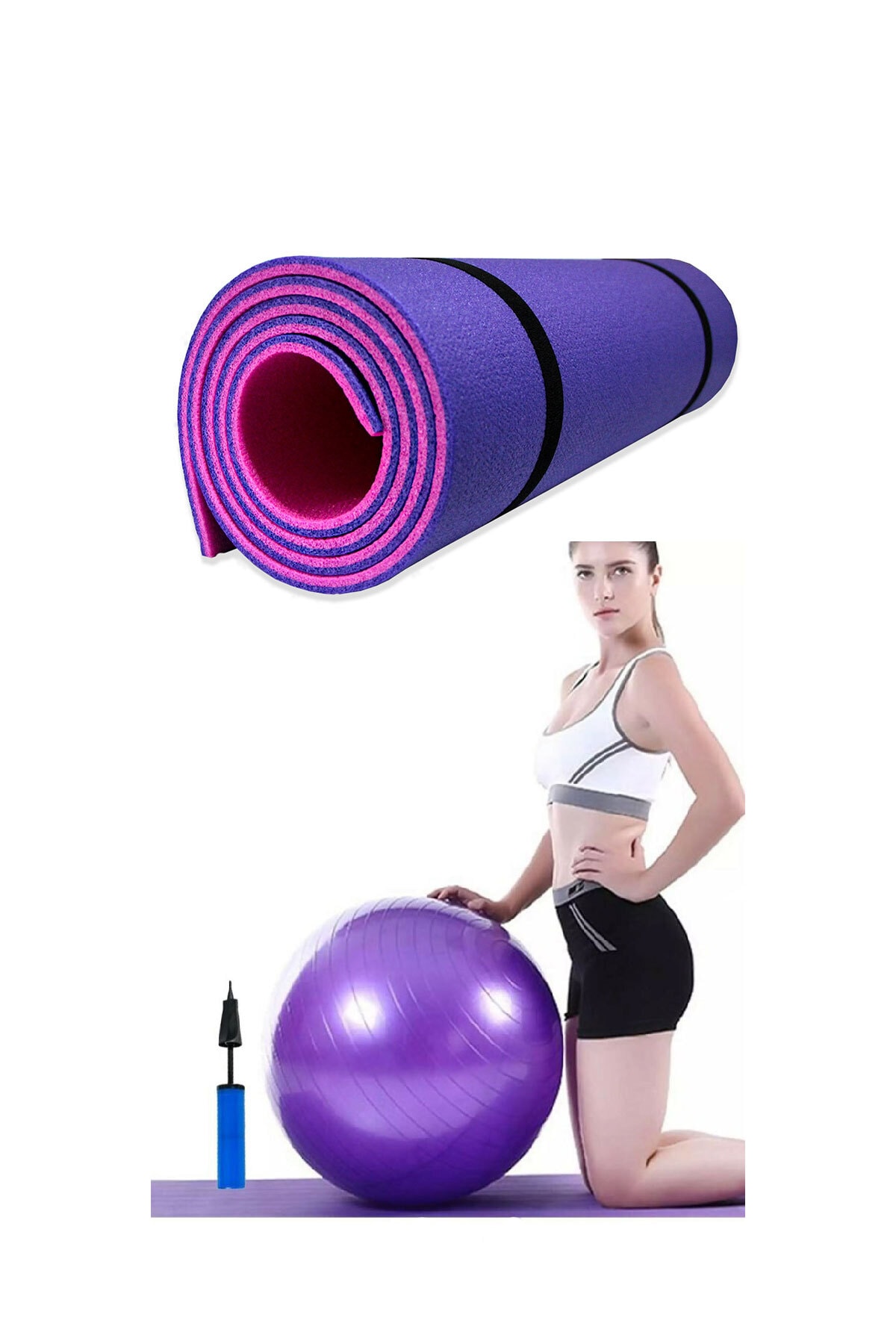 Tayzon Mor-pembe Pilates & Yoga Matı 8mm + Mor Pilates Topu 65 Cm Pompalı