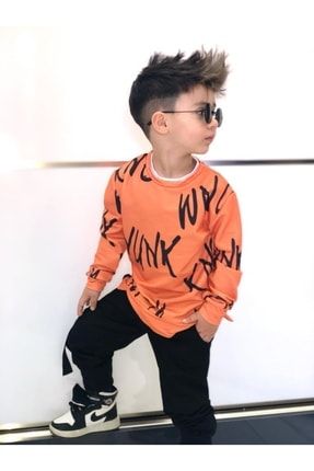 Erkek Çocuk Bayramlık Yazılı Swet Pantolon Takım sr13486