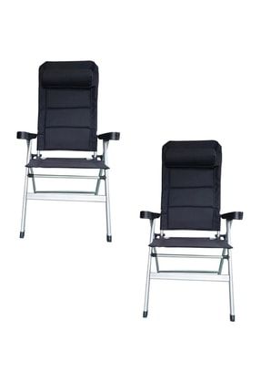 Katlanabilir Siyah Kamp Sandalyesi Yastıklı,piknik Sandalyesi, Şezlong Plaj Sandalyesi 2 Li Takım lux-sandalye-ffr