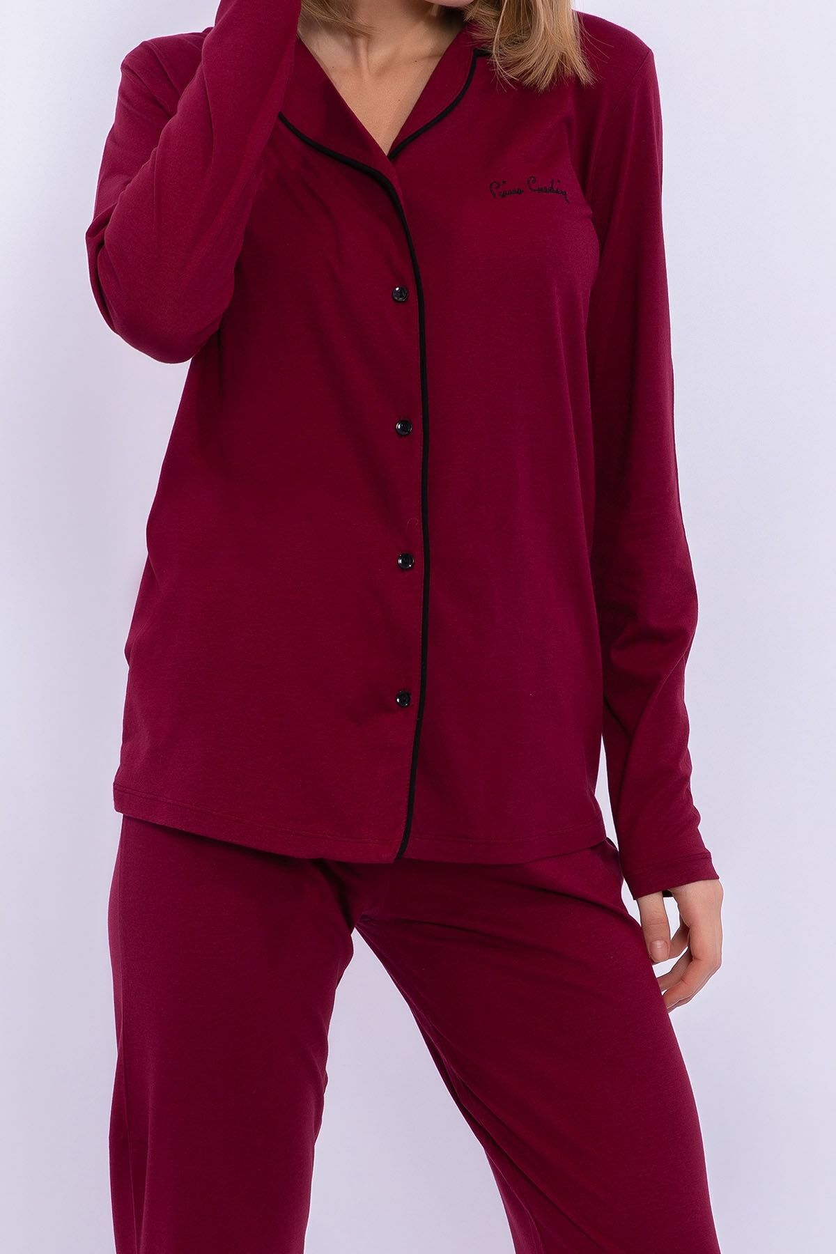 Bordo Kadın Gömlek Pijama Takımı