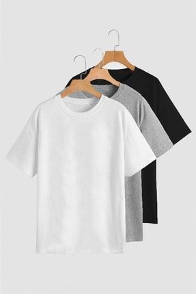 Unisex Beyaz-gri-siyah Oversize Bol Kalıp 3'lü Paket Tshirt tshirt00028
