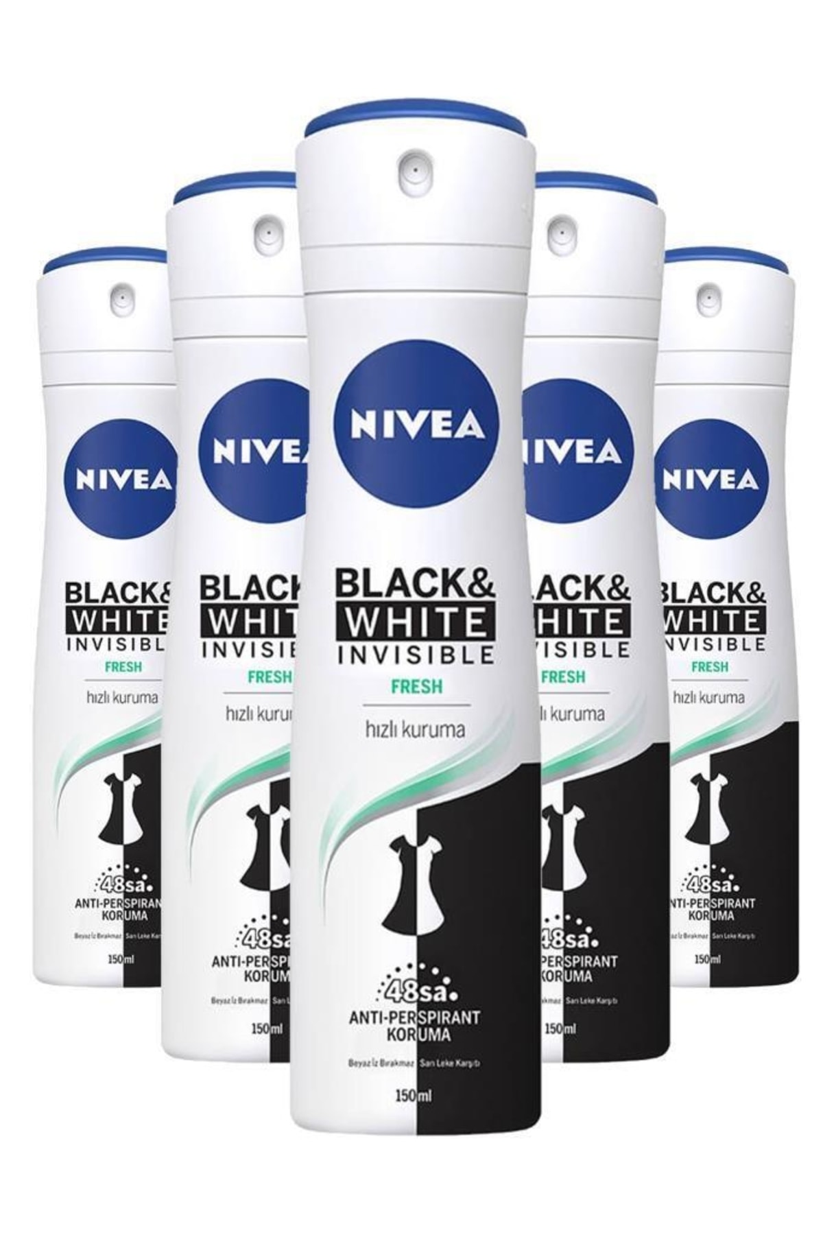 Nivea Invisible Black White Fresh Kadın Deodorant 150 ml X5