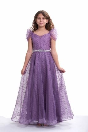 Yeni Tasarım Kız Çocuk/genç Sim Ve Tül Detaylı Abiye Elbise Mezuniyet/düğün 5315 Renk Lavanta 10-14