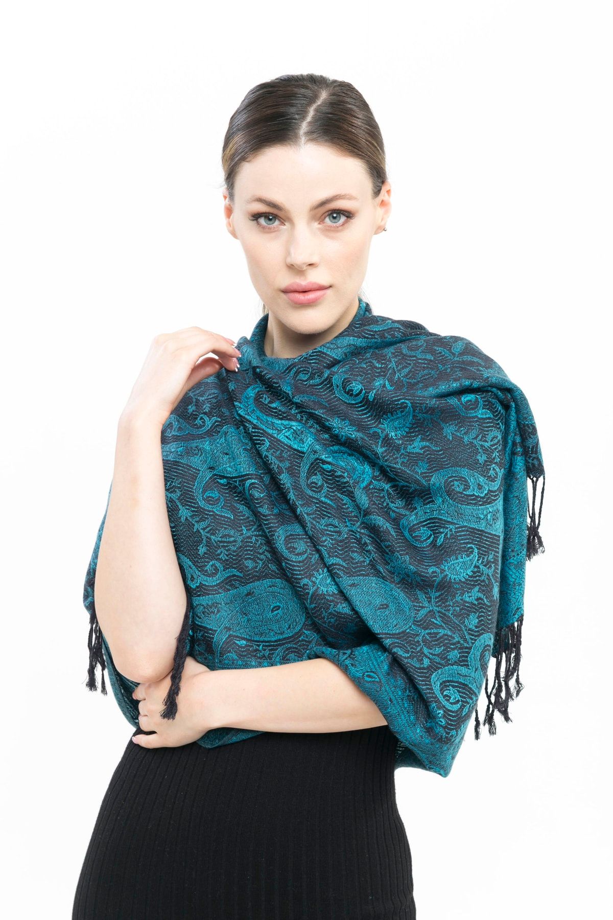K&B PASHMINA-Cashmere Shawl |   Black Blue |   Does Not Contain Polyester |   Good Quality and Stylish Design 6