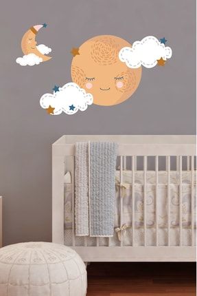 | Uyuyan Ay - Bulut - Yıldızlar | Çocuk Odası Sticker STC174